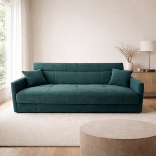BAKAR Canapé convertible avec coffre en velours côtelé vert 3 places
