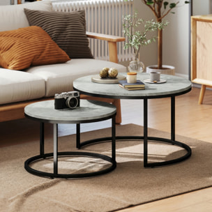 Tables gigognes rondes lot de 2 métal effet marbre gris