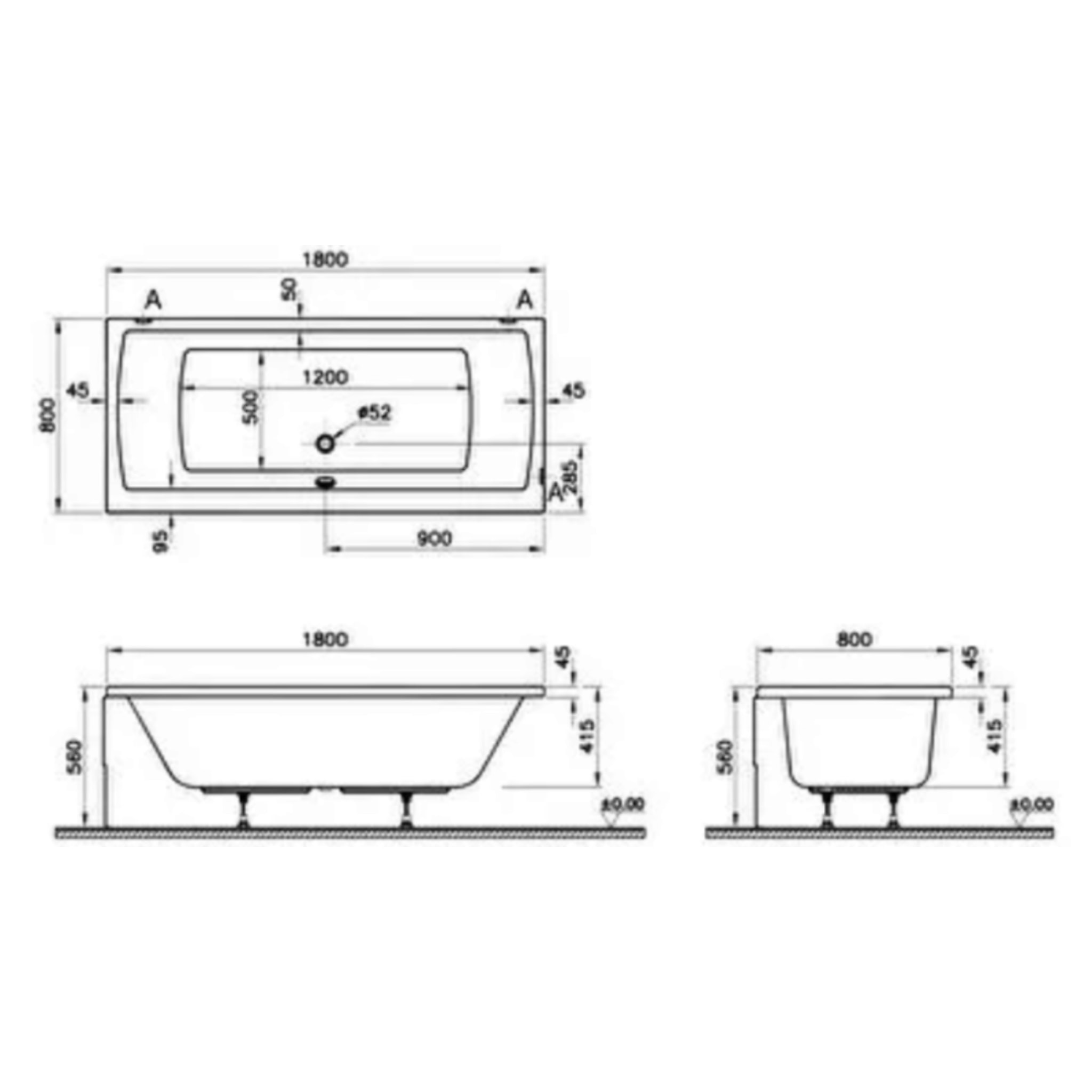 Baignoire rectangulaire VITRA Neon avec pied 170x75cm Blanc