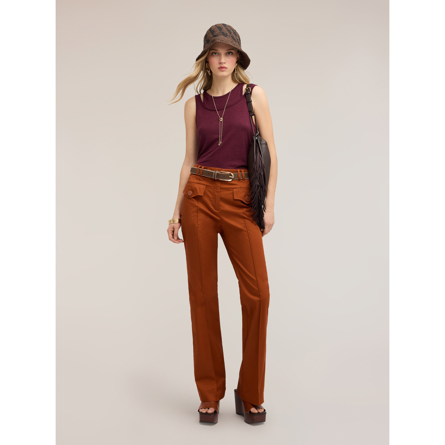 Motivi - Top in misto lino con cut-out sulle spalle - Bordeaux