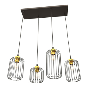 Lampada a sospensione Vander in acciaio nero e oro