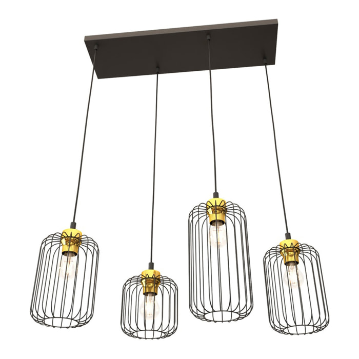 Lampada a sospensione Vander in acciaio nero e oro