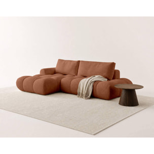 Yulin - Canapé d'angle ouvert gauche 4 places convertible avec coffre en tissu bouclette - Rouille