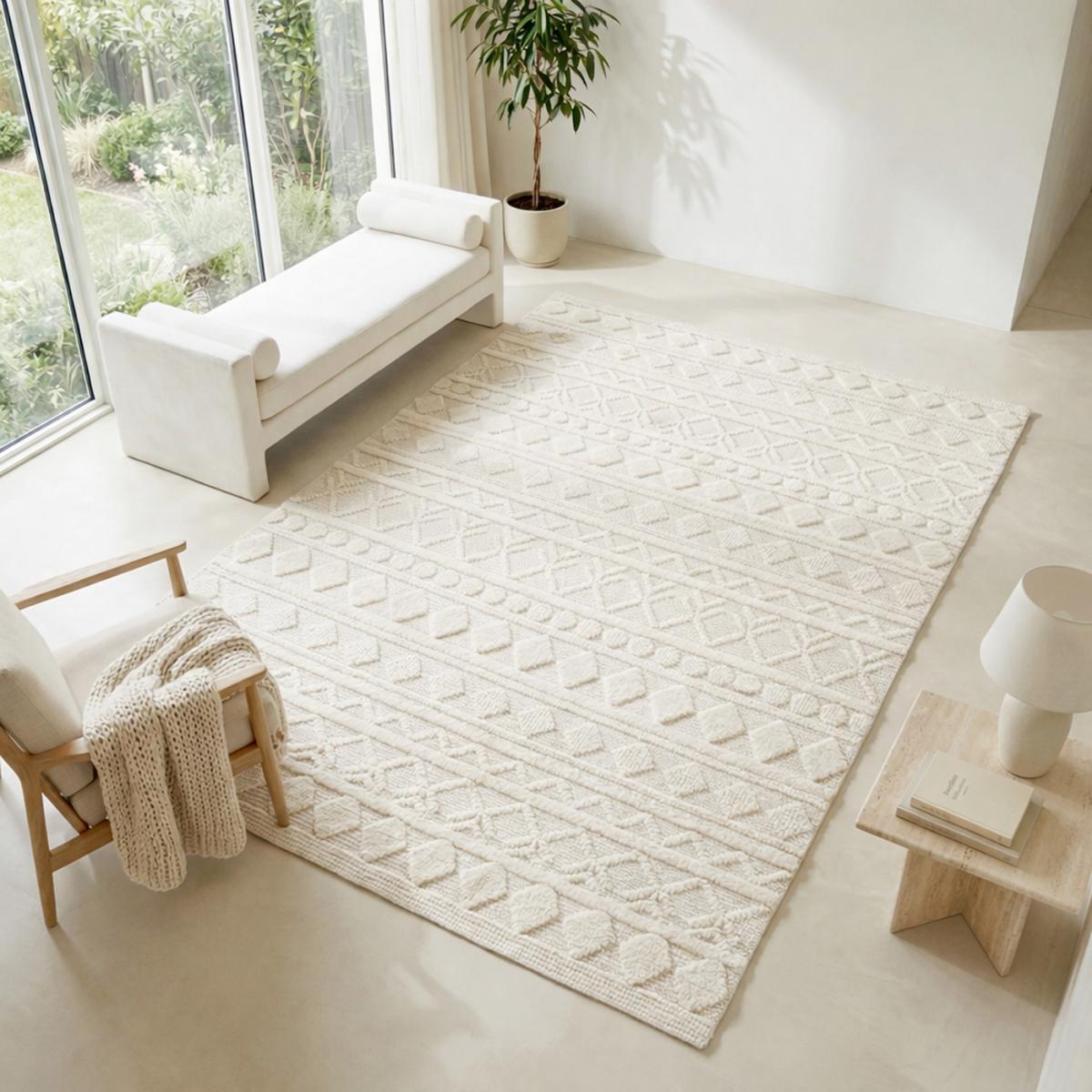 Tapis salon et chambre tissé en laine motif scandinave NECU