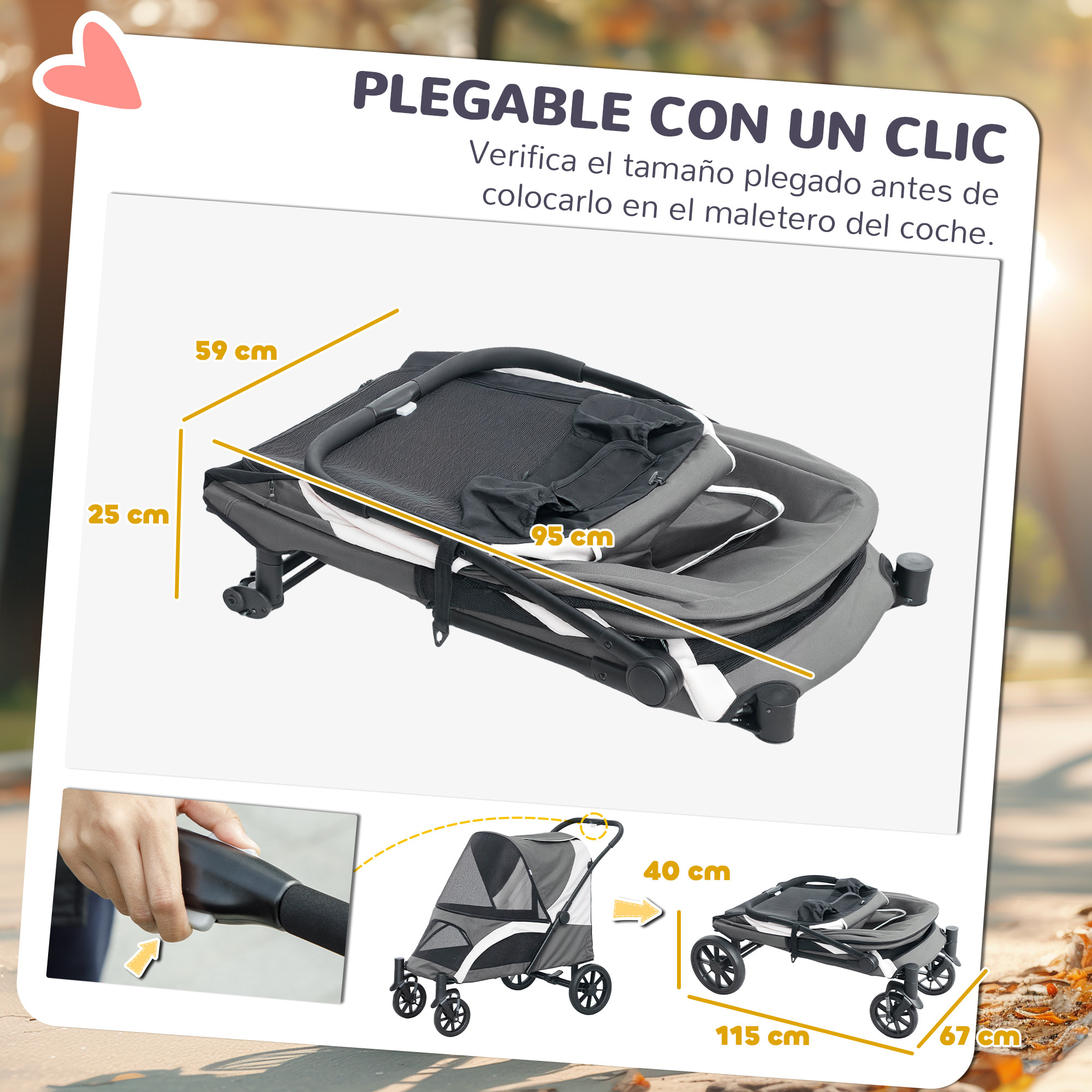 Carrito para Perros Plegable, Cochecito para Perros Grandes con Ventanas de Malla, Cojín Lavable, Correas de Seguridad, Ruedas Amortiguadoras y Bolsas, Carga 30 kg, 124x67x100 cm, Gris Oscuro