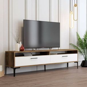 Mobile porta TV Dkumbull, Credenza da soggiorno, Armadio basso per TV, Base parete attrezzata, 47x35h180 cm, Noce e Bianco