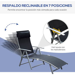 Tumbona Plegable Respaldo Ajustable a 7 Niveles Almohada Acero