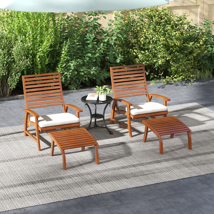 Ensemble de 2 fauteuils relax de jardin avec repose-pied coussins assise