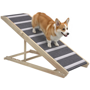 Rampa para Perros Plegable y Altura Ajustable 41-60 cm, Rampa para Mascotas de Madera con Alfombrilla Antideslizante y Asa, para Perros Pequeños Medianos y Grandes, para Cama Sofá, 120x50x60 cm