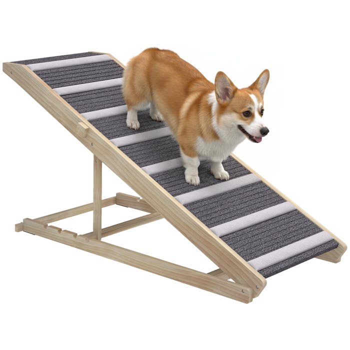 Rampa para Perros Plegable y Altura Ajustable 41-60 cm, Rampa para Mascotas de Madera con Alfombrilla Antideslizante y Asa, para Perros Pequeños Medianos y Grandes, para Cama Sofá, 120x50x60 cm
