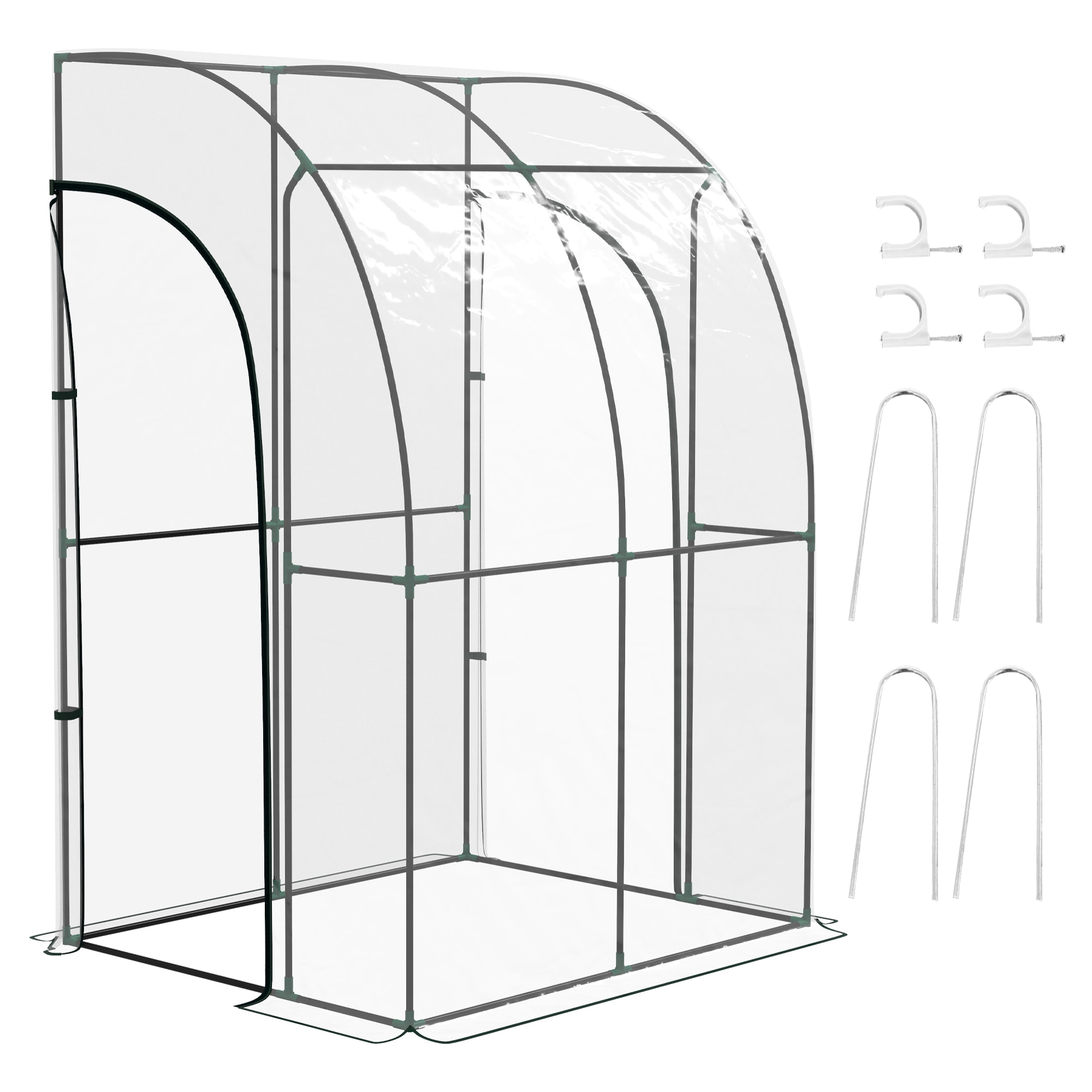 Serre de jardin adossée serre adossée dim. 1,43L x 1,18l x 2,12H m 2 portes zippées enroulables acier PVC transparent