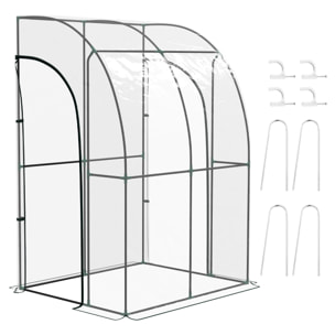 Serre de jardin adossée serre adossée dim. 1,43L x 1,18l x 2,12H m 2 portes zippées enroulables acier PVC transparent