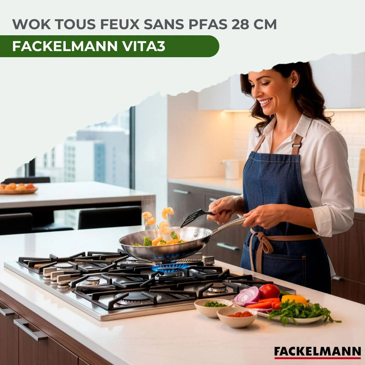Wok 28 cm en inox 18/10 Triply Fackelmann Vita3