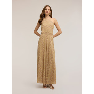Motivi - Vestito flare lungo misto lurex - Beige