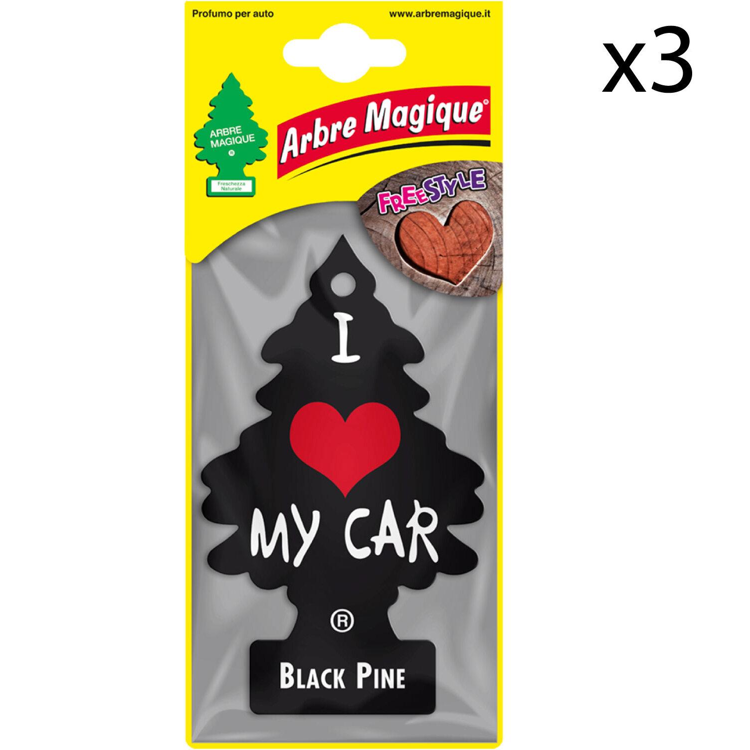 3x Arbre Magique Freestyle Profumatore Solido per Auto Fragranza Black Pine