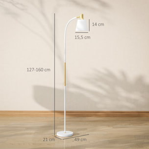 Lámpara de Pie LED Lámpara de Pie Salón con Altura Ajustable Pantalla Interruptor Basculante para Sala de Estar Oficina Dormitorio Blanco y Dorado