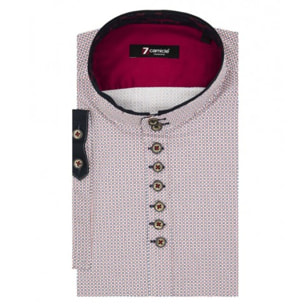 Camicia Uomo Coreano 7 Bottoni Manica Corta Con Profilo Popeline Stampato Bianco e Rosso