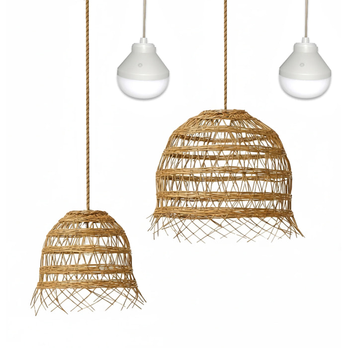 Lot de 2 suspensions 2X HAWAII LONG NOMAD en poly rotin style bohème avec ampoule LED blanc/RGB nomade