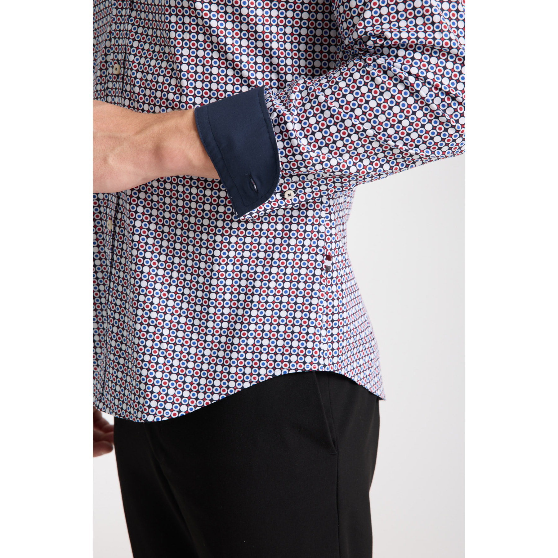 camicia uomo 1 bottone button down slim Popeline Stretch Stampato Blu\Rosso