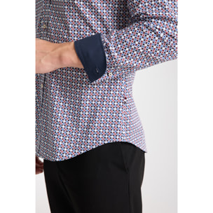 camicia uomo 1 bottone button down slim Popeline Stretch Stampato Blu\Rosso