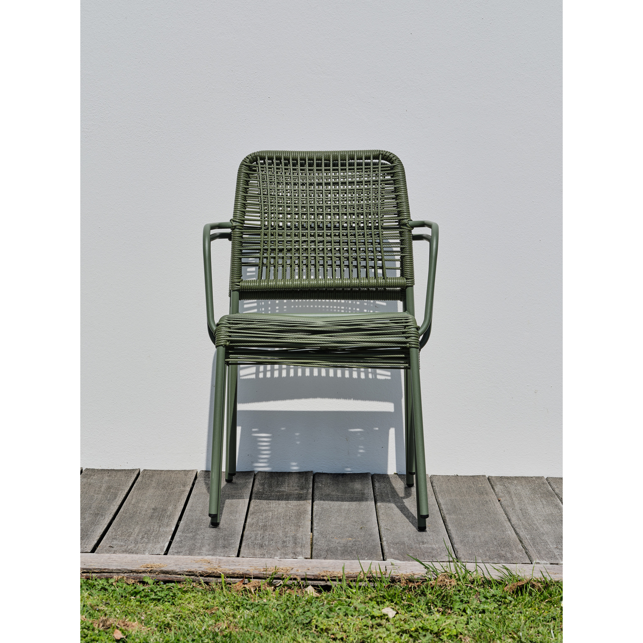 MARCEAU - Lot composé de 2 fauteuils de jardin en corde et acier vert olive