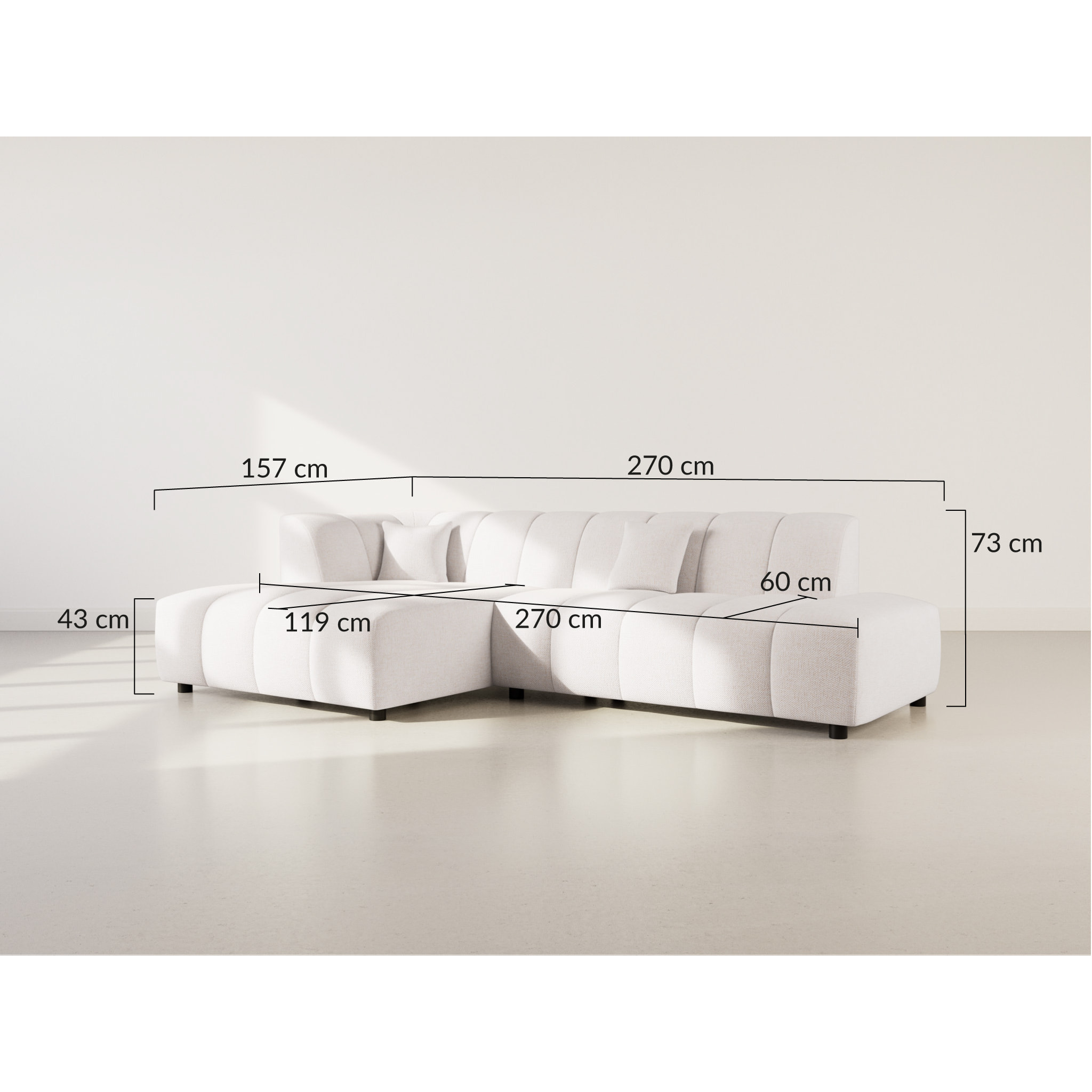 Curtis - canapé d'angle gauche 4 places sans accoudoir en tissu texturé - Taupe