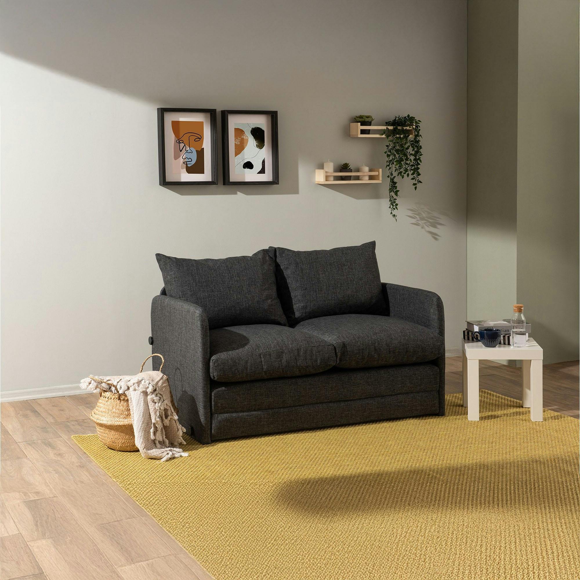Canapé-lit d'appoint en lin gris foncé, 2 personnes ORURO