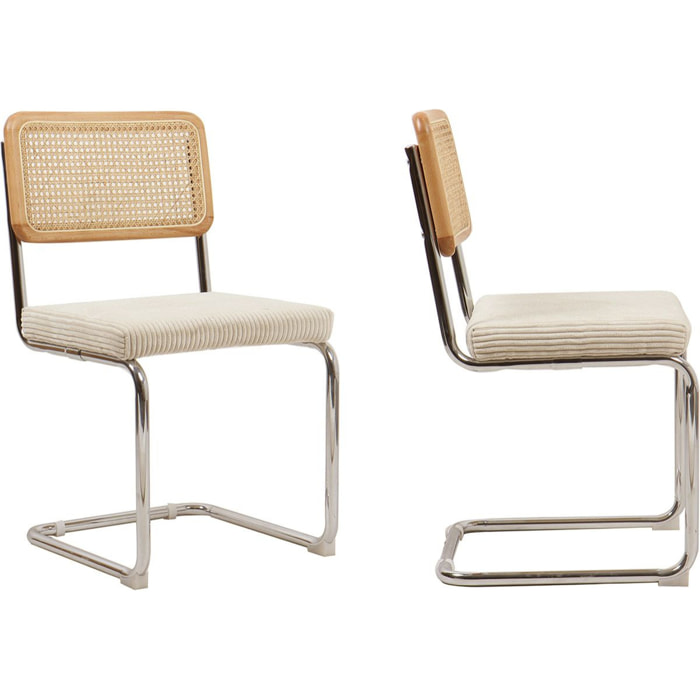 Lot de 2 chaises en cannage et velours côtelé - MUSE
