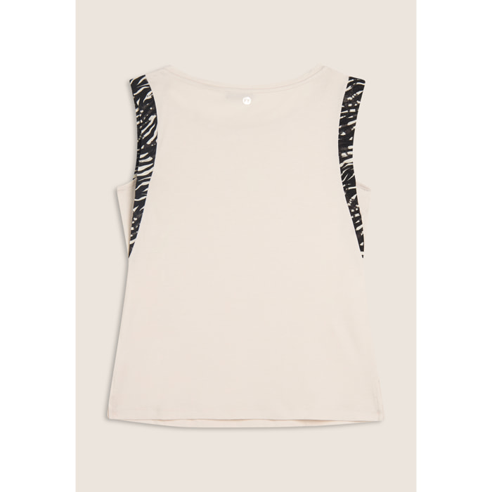 T-shirt senza maniche con dettagli dorati e animalier