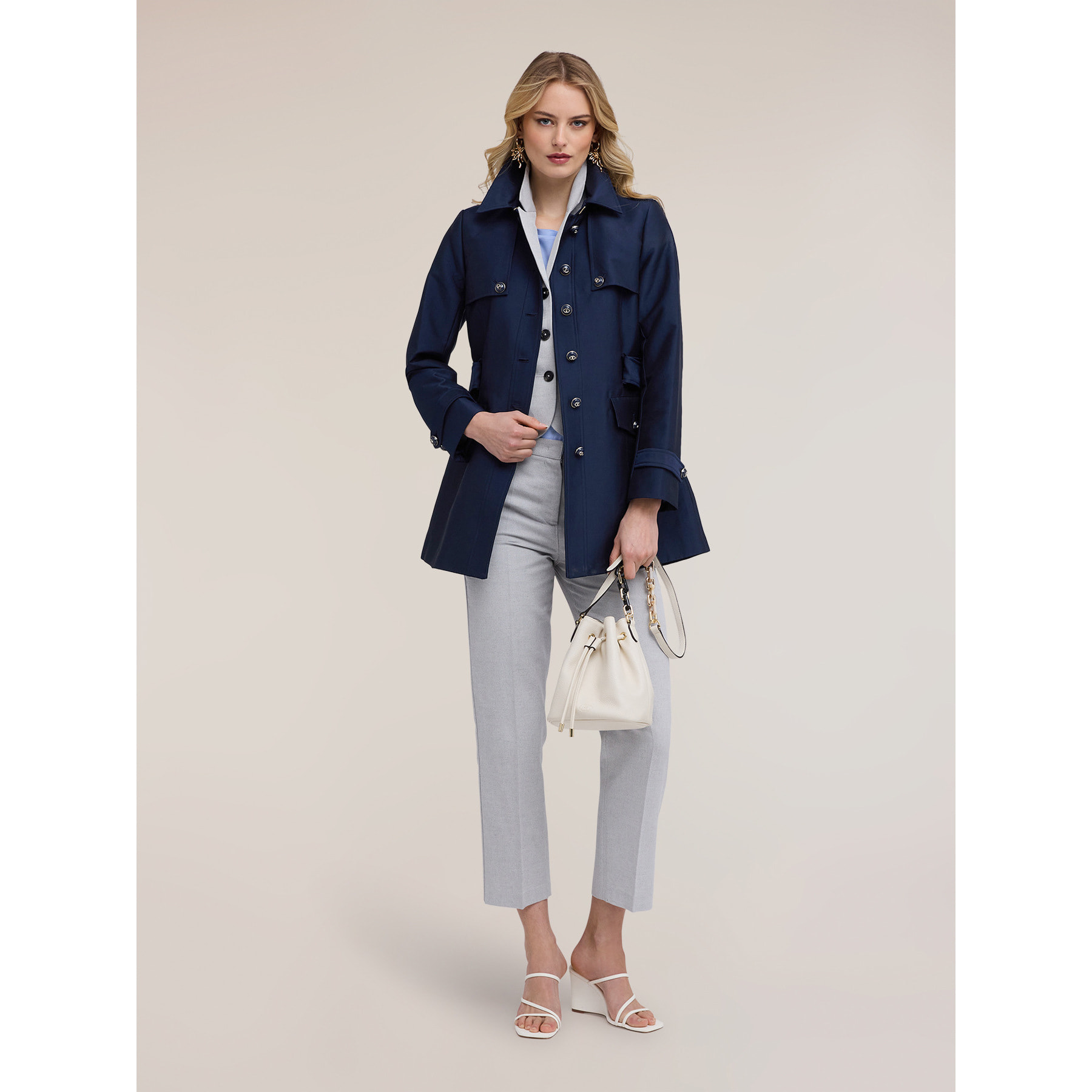 Motivi - Trench in misto cotone con cintura - Blu