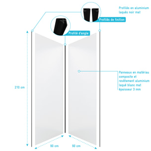 Pack de 2 Panneaux Muraux Aluminium BLANC 90+90x210 cm avec Profilés NOIR MAT - WALL'IT