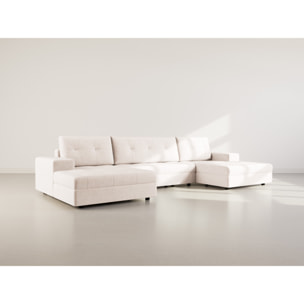 Bastian - canapé panoramique en U 7 places convertible avec coffre en velours texturé - Beige
