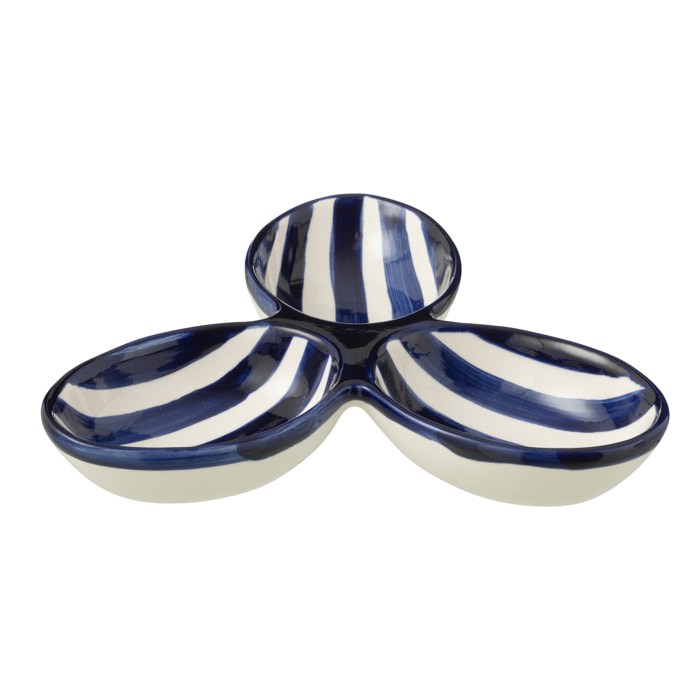 J-Line plat à tapas Granada Stripes Clover - céramique - blanc/bleu