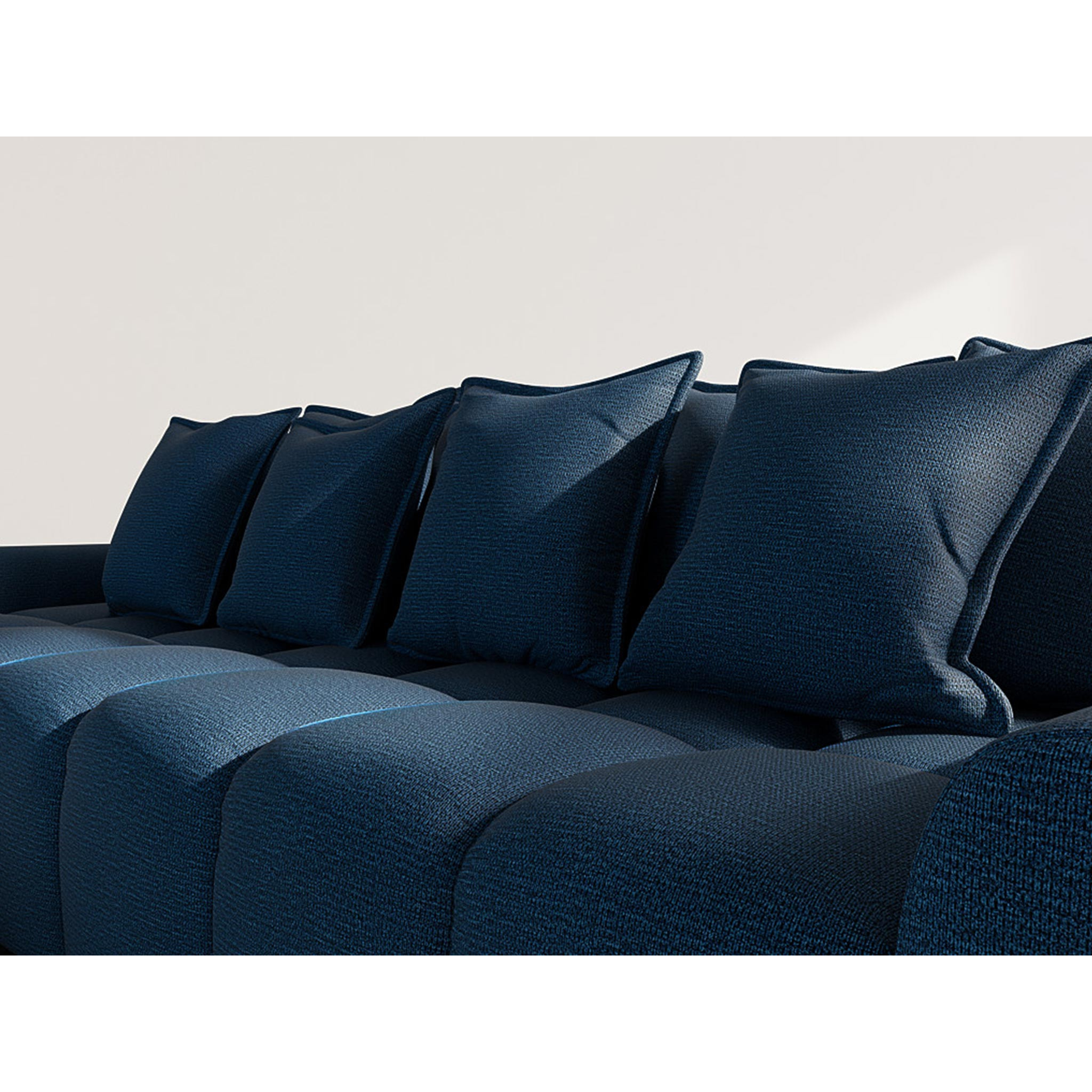 Adelaide - canapé d'angle réversible 4 places avec pouf d'appoint en tissu texturé - Bleu