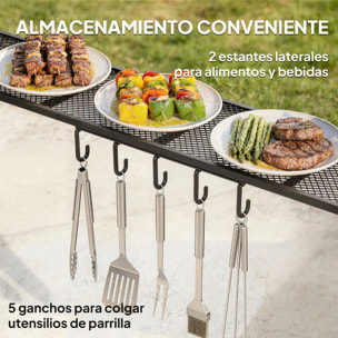 Carpa Barbacoa 2,4 x 1,5 m, Cenador de Pérgola con 2 Estantes Laterales, Toldo Resistente a la intemperie, Ganchos y Estructura de Acero, para Jardín Terraza Exterior Camping BBQ, Gris Oscuro