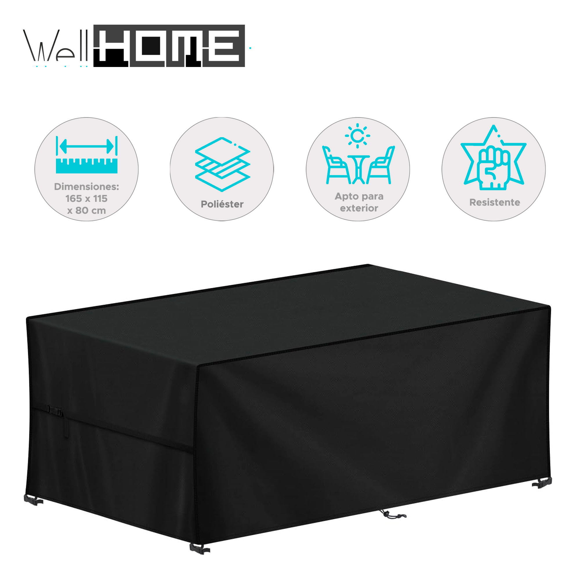 Funda rectangular para mesa de exterior en poliéster negro con bolsa de transporte