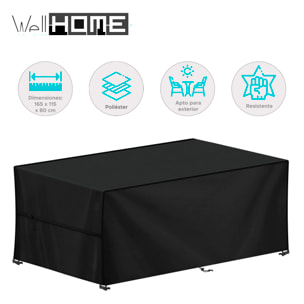 Funda rectangular para mesa de exterior en poliéster negro con bolsa de transporte