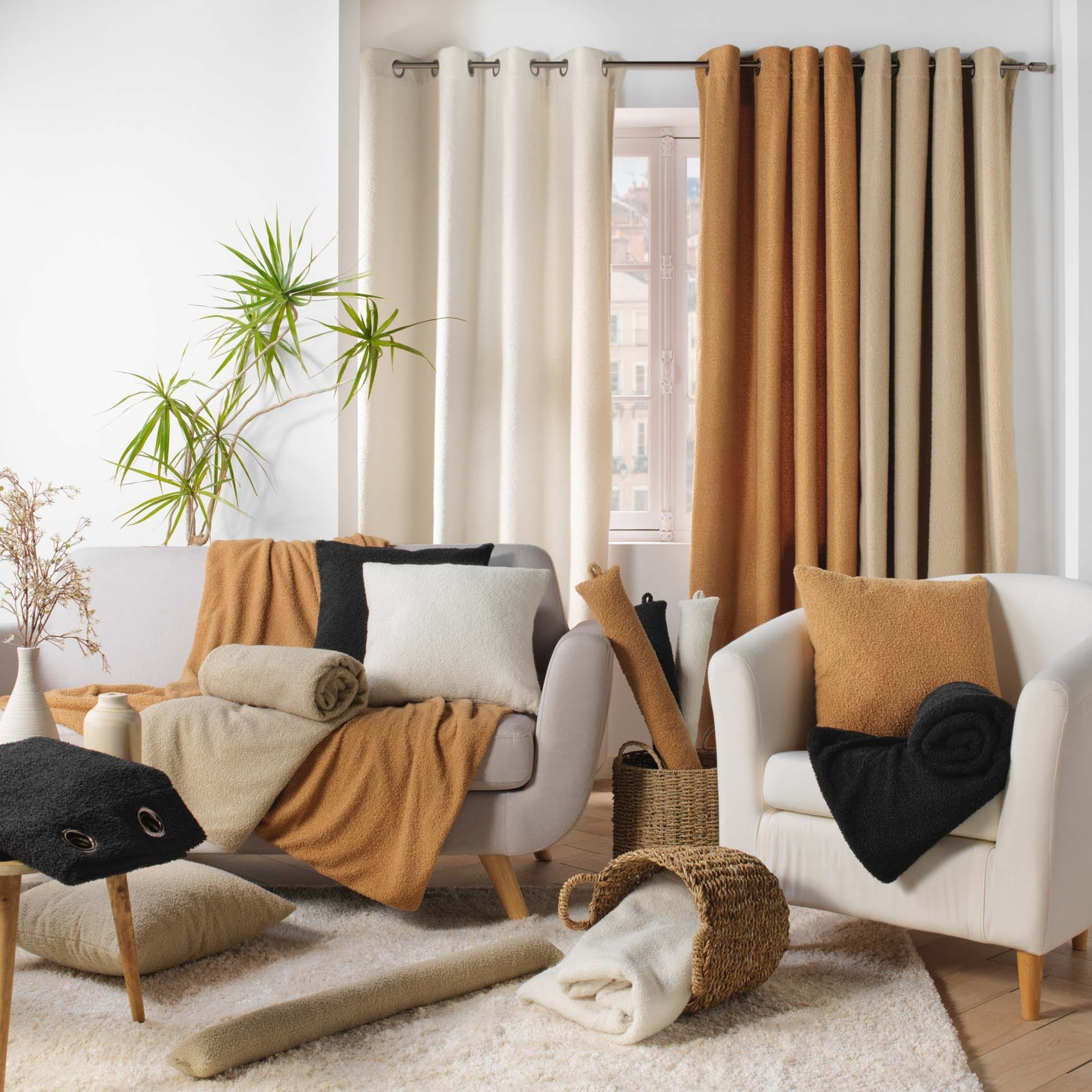 Rideau bouclette à oeillets - Marron Clair