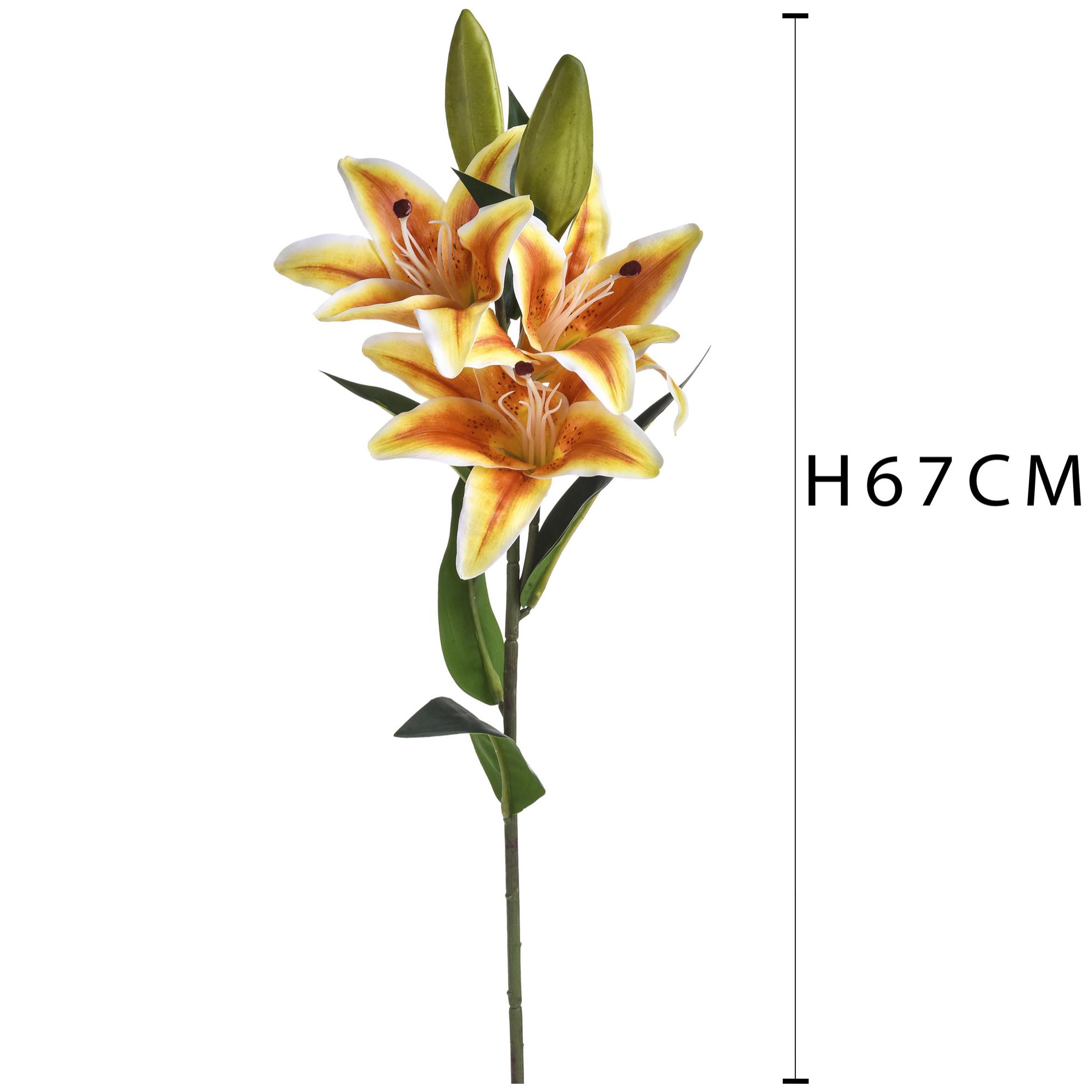 Lilium Stargaze Composto Da 3 Fiori. Altezza 67 Cm - Pezzi 6 - 37X67X18cm - Colore: Arancio - Bianchi Dino - Fiori Artificiali