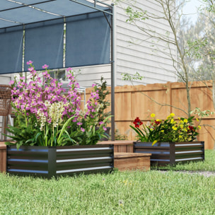 Juego de 2 Jardineras de Exterior de Acero Huerto Urbano Rectangular para Cultivos Plantas Flores para Patio Jardín 100x60x30 cm Gris Oscuro