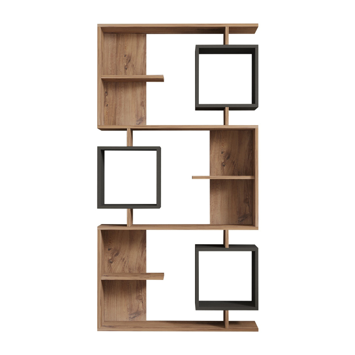 Bibliothèque design asymétrique 172cm effet bois et gris anthracite SOHO
