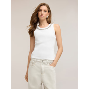 Motivi - Top con strass en el escote - Blanco