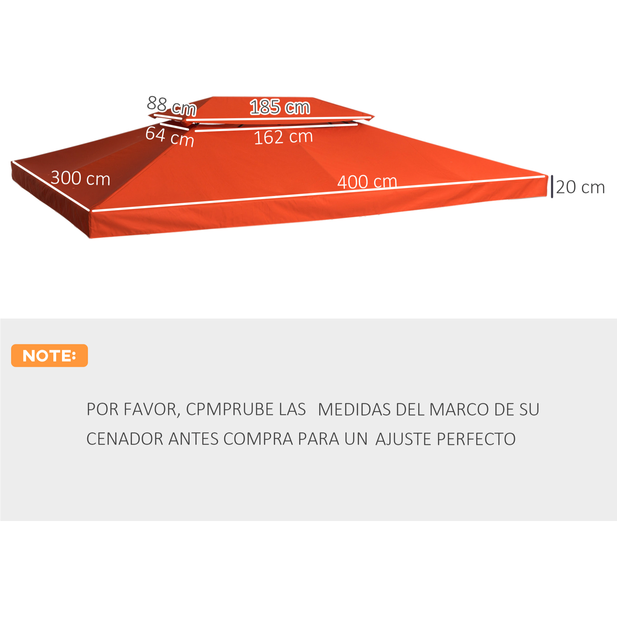 Cubierta Superior Reemplazo para Toldo 3x4m Terracota