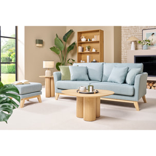 Canapé scandinave déhoussable 3 places en tissu vert lagon et bois clair OSLO