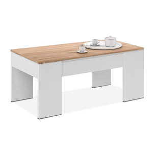 Mesa de centro elevable Low Cost Blanco Artik (Blanco Mate) - Roble Canadian