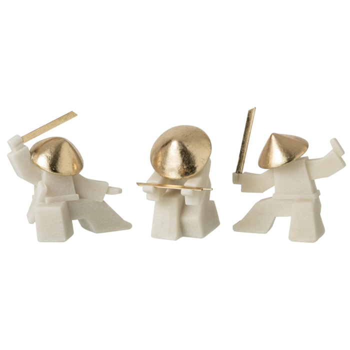 J-Line Figurine art martial - résine - blanc/doré - assortiment de 3