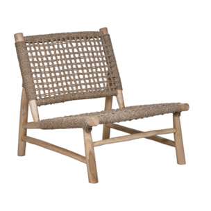 Chaise relax lounge en bois de teck et cannage cordes tressées - PIOU