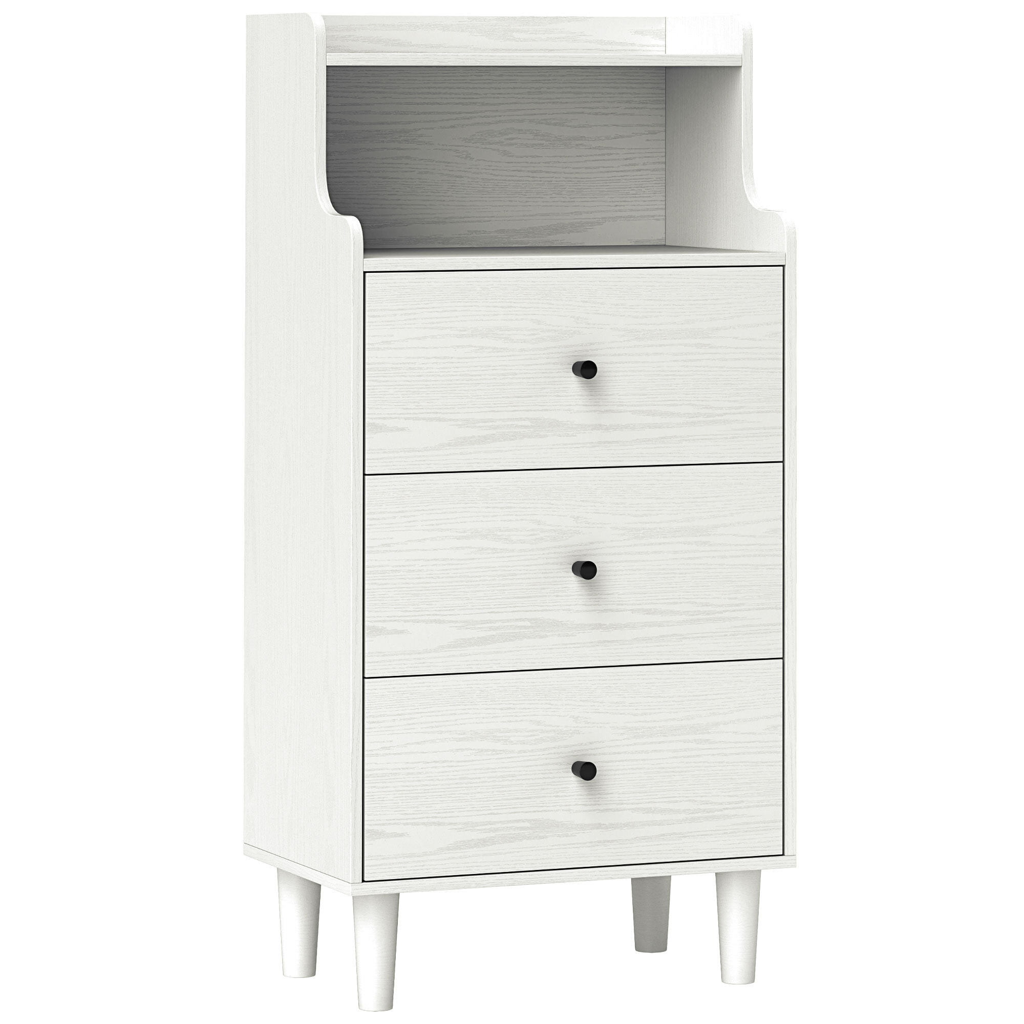 Cómoda con 3 Cajones Cómoda de Dormitorio Estrecha con Estantes Abiertos Anti-vuelco Cajonera Alta para Salón Pasillo 47x29x95 cm Blanco