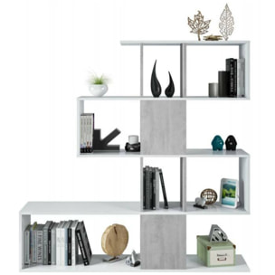 Libreria Aracnidi, Mobile portalibri con 7 scomparti, Scaffale moderno da ufficio, Mobile da parete con ripiani, 145x29h145 cm, Bianco e Cemento