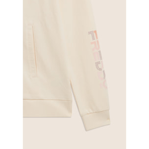 Tuta con zip e collo alto, logo con perline sulla manica